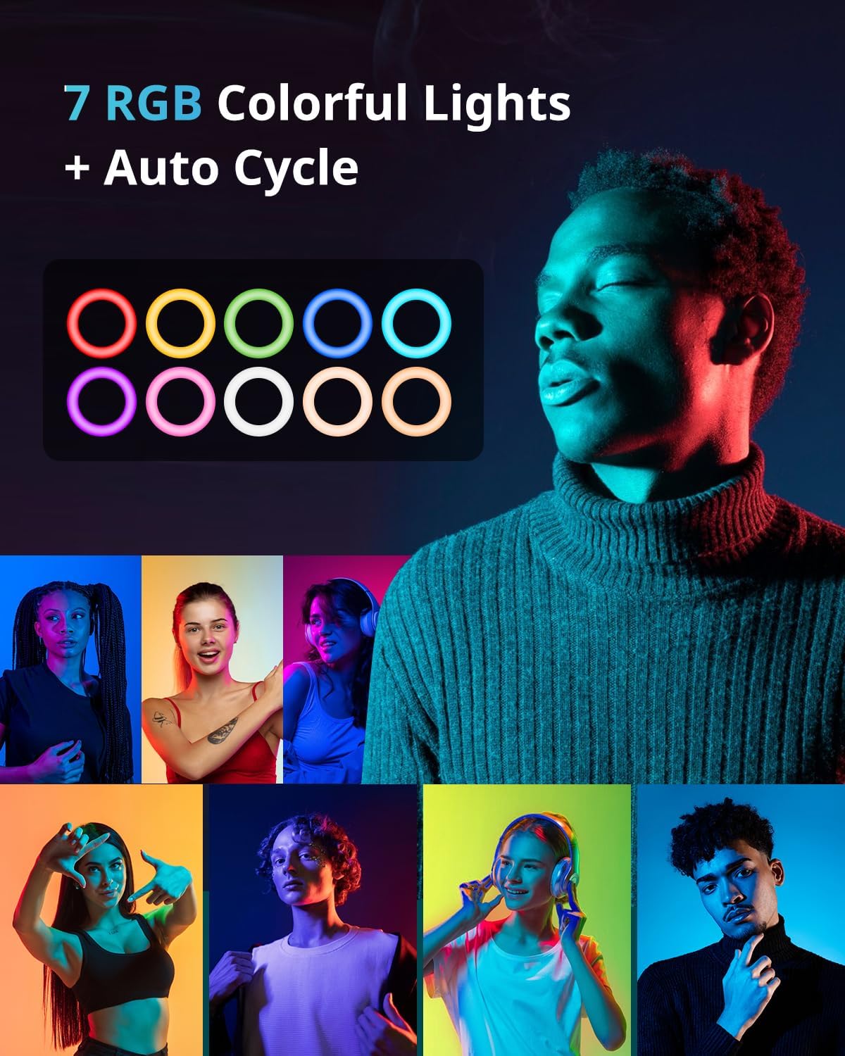 UBeesize 12'' RGB Selfie Ring Light with 62’’ Tripod Stand for Video Recording＆Live
