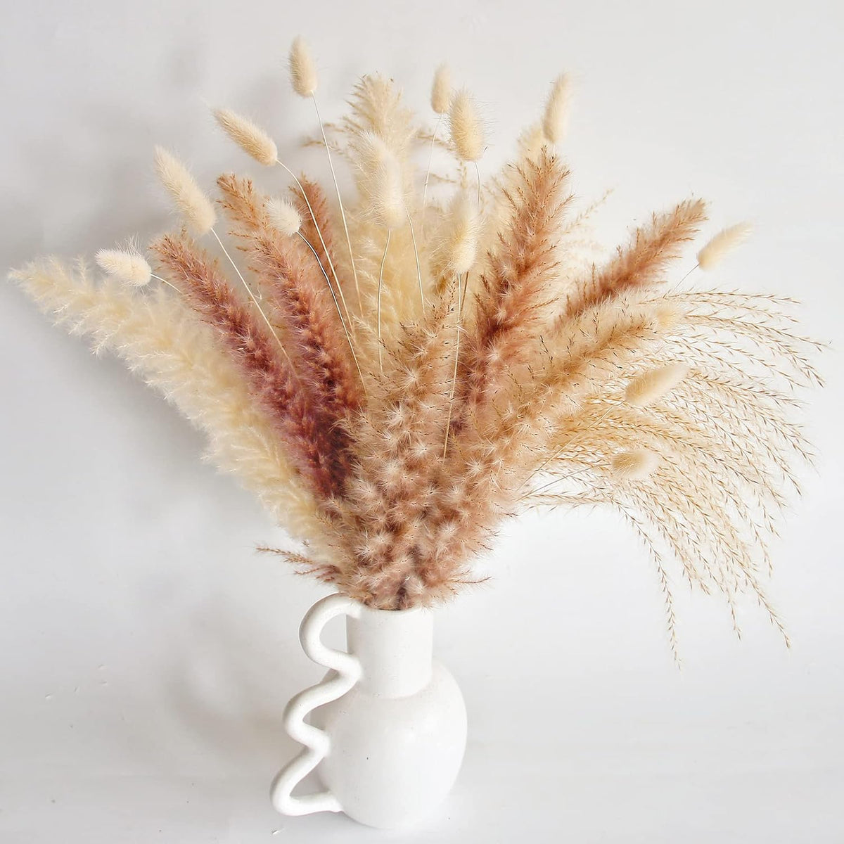 Natural Dried Pampas Grass Decor, 100 PCS Pampas Grass Contains White Bunny Tails Dried Flowers