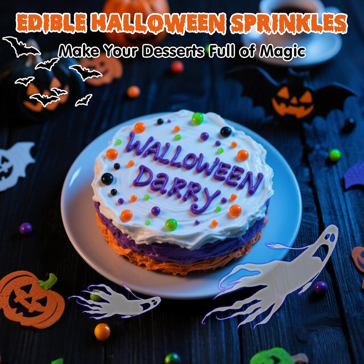 Halloween Edible Pearl Sprinkles,Nonpareils Purple Black Green and Orange Mix,Cute Pearls Cake