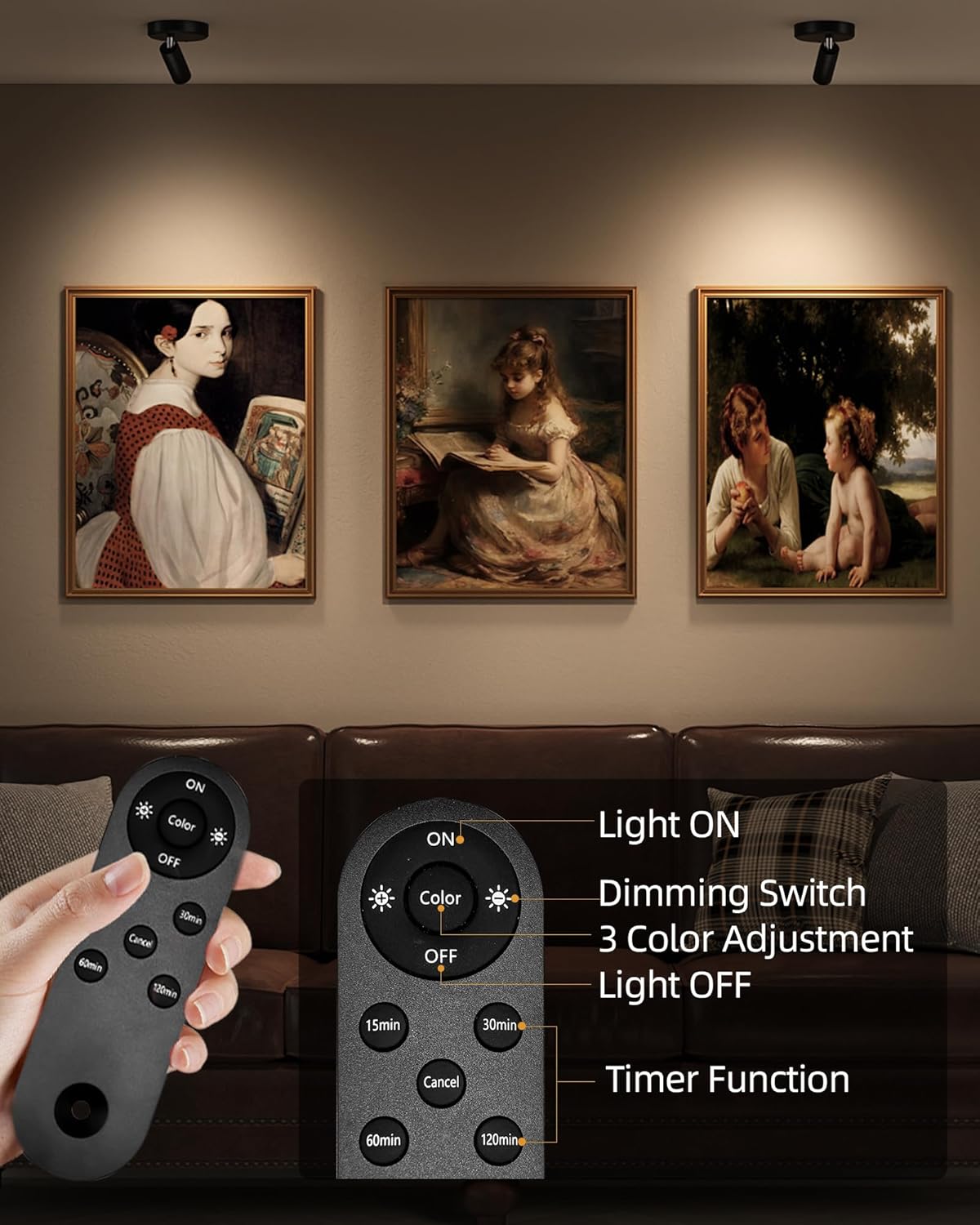 EZVALO Spotlights Indoor with Remote, 5500mAh Rechargeable Picture Lights, Wireless LED Uplighting