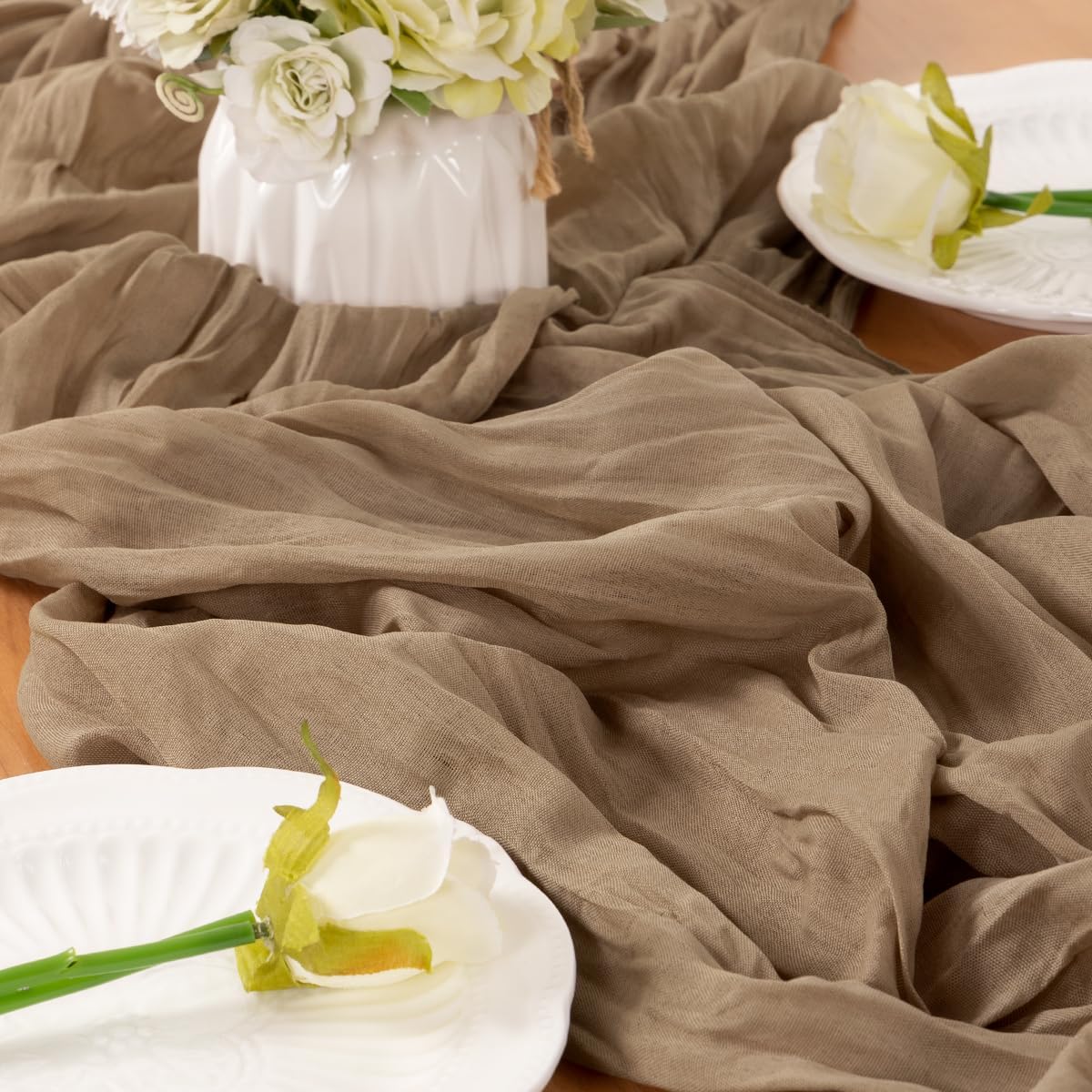 Nude Table Runner Cheesecloth Table Runner 14FT Farmhouse Table Runners 160 Inches Fall Table Decor