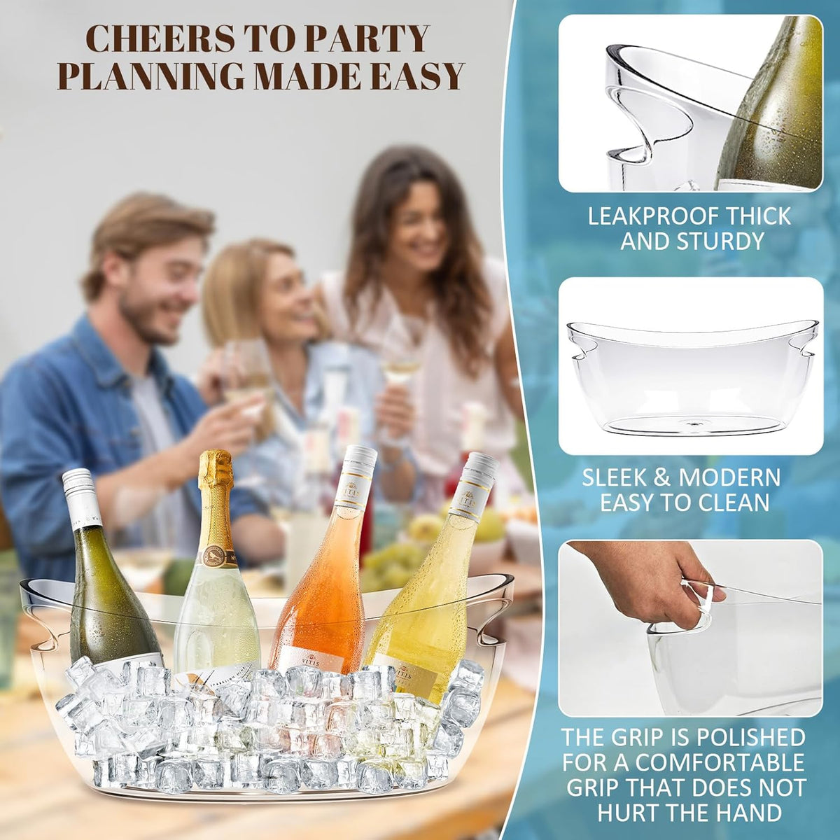 Ice Buckets for Parties, Ice Bucket 2 Pcs Acrylic Champagne Beverage with 2 Ice Bucket Scoop for