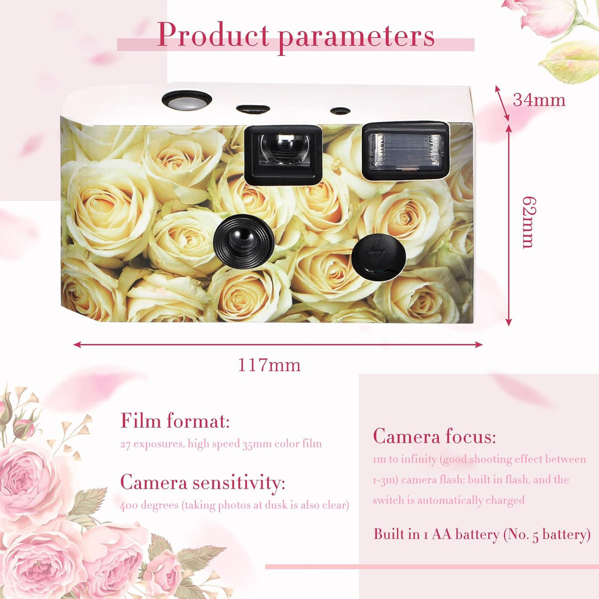 12 Pack Disposable Camera Bulk for Wedding 34 mm Single Use Film Camera with Flash for Wedding Baby