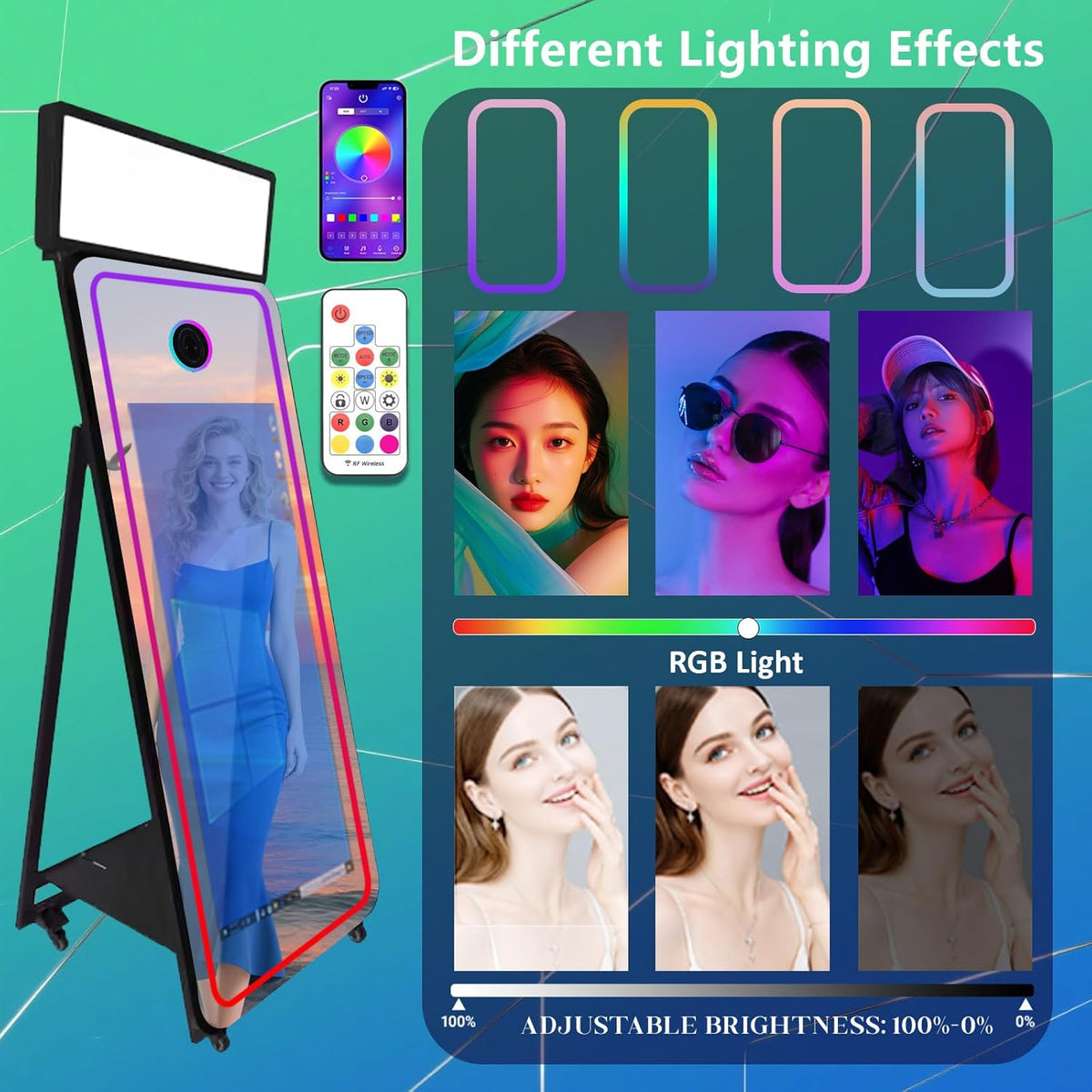 65''Magic Mirror Photo Booth Machine,Mirror Photo Booth 43''Touch Screen,Photo Booth with Flight