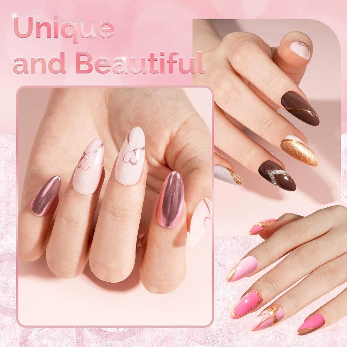 MelodySusie 9Pcs Chrome Nail Powder for Gel Nails,Metallic Mirror Effect Pigment Stylish and