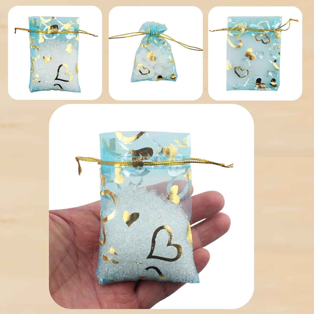 QIANHAILIZZ 100 Pack 2.8 x 3.5 Inch Flower Heart Organza Jewelry Gift Pouch Candy Pouch Drawstring