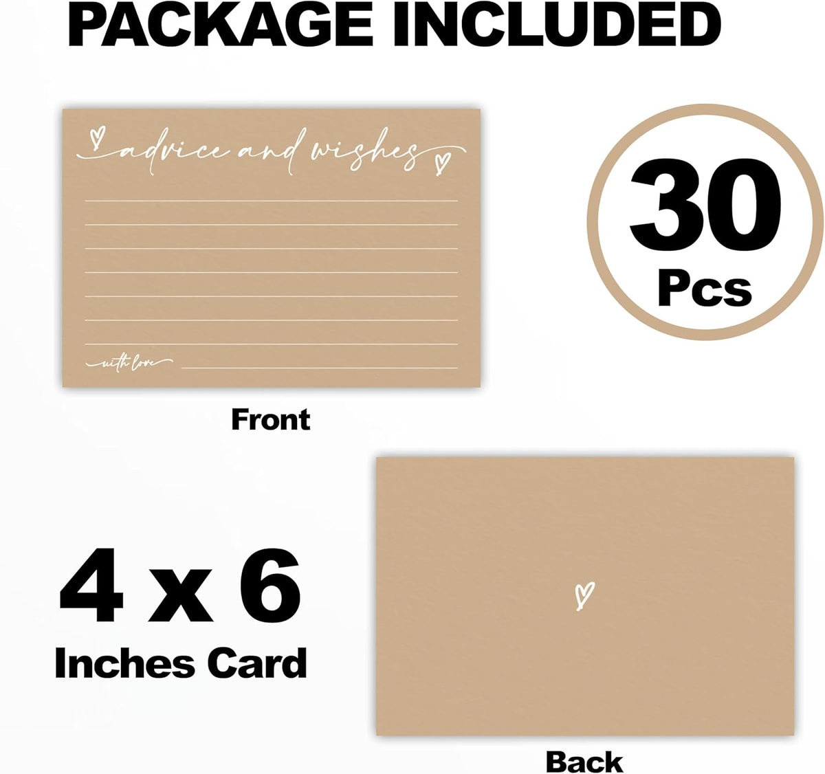 30 Advice & Wishes Cards - Minimalism Brown - Double Sided Fill-In Advice Cards For Bridal