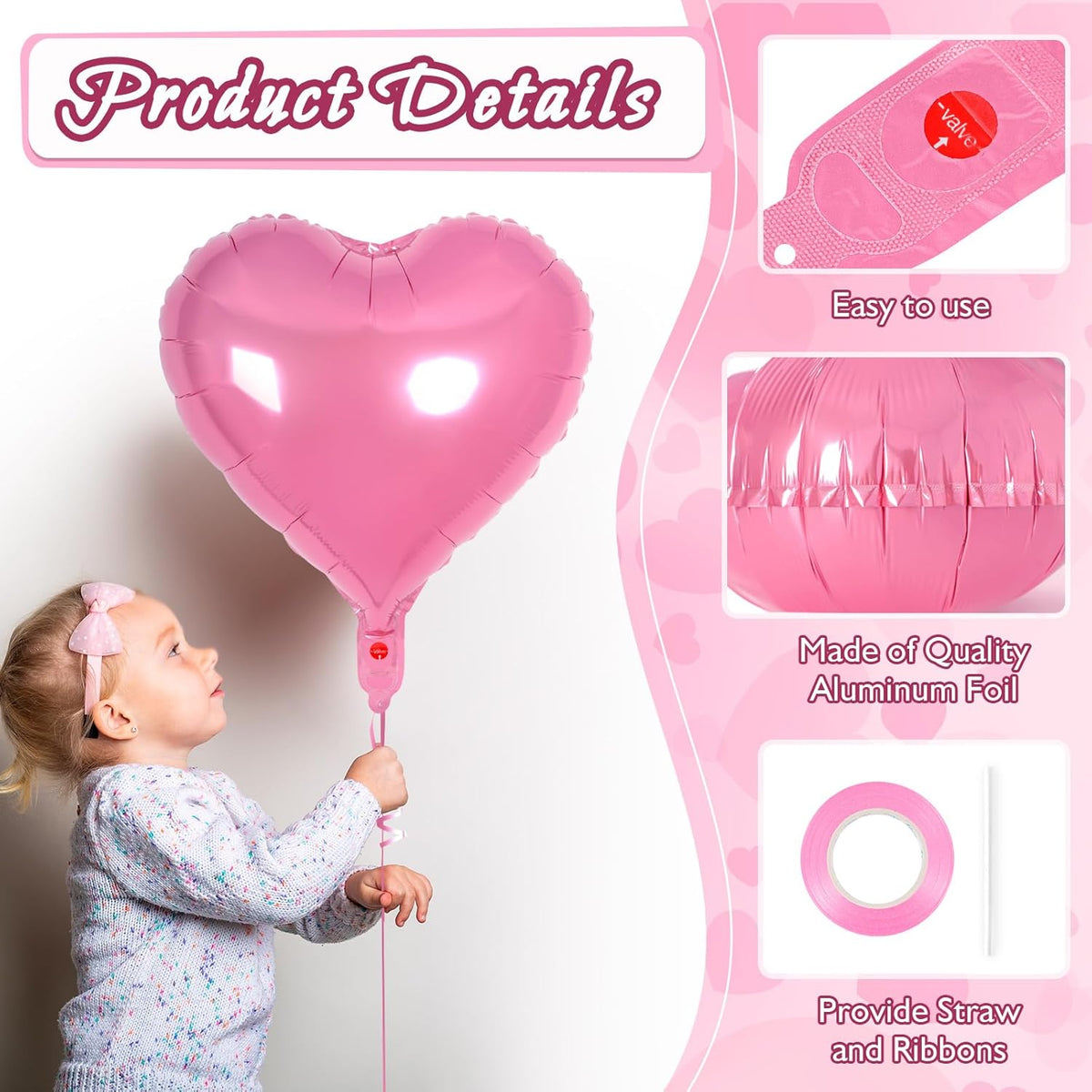 24 Pcs Pink Heart Balloons,18 inch Heart Shape Foil Balloons Love Balloons Valentine Balloons for