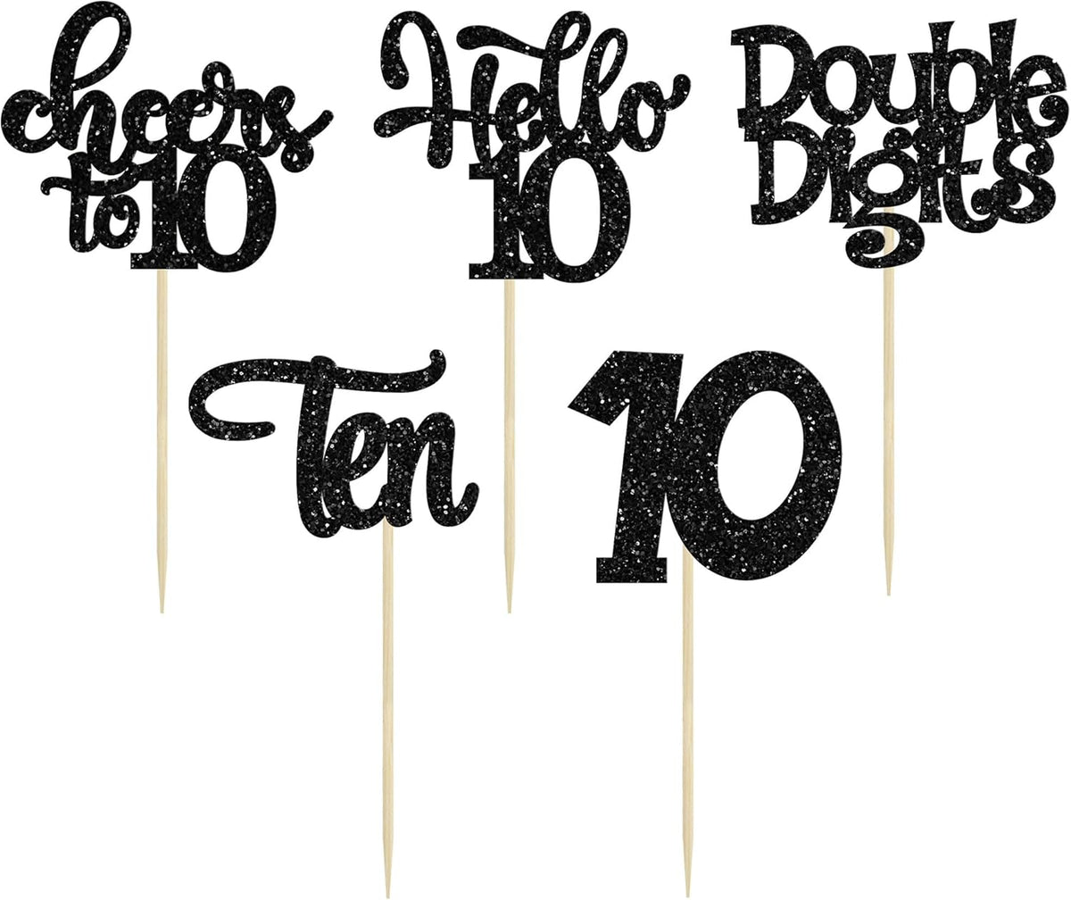 30Pcs 10th Birthday Cupcake Toppers Ten Double Hello 10 Cupcake Picks Cheers to 10 Years Old Cake