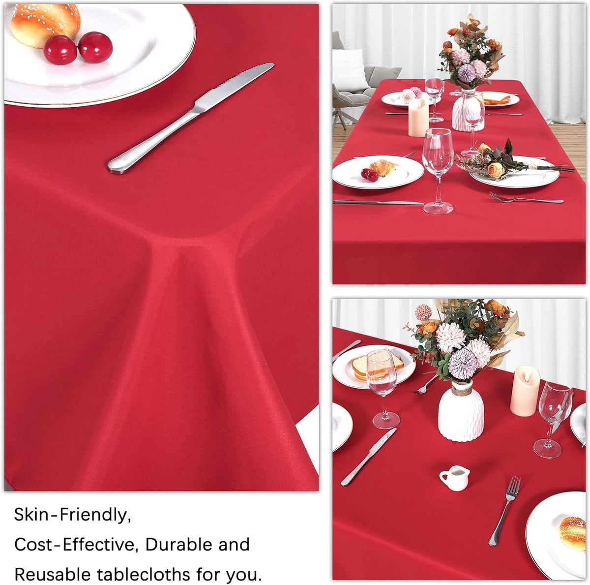 CozRhythm 8 Pack Red Tablecloth 60 x 126 Inch Rectangular Tablecloths for 8 Foot Rectangle Tables