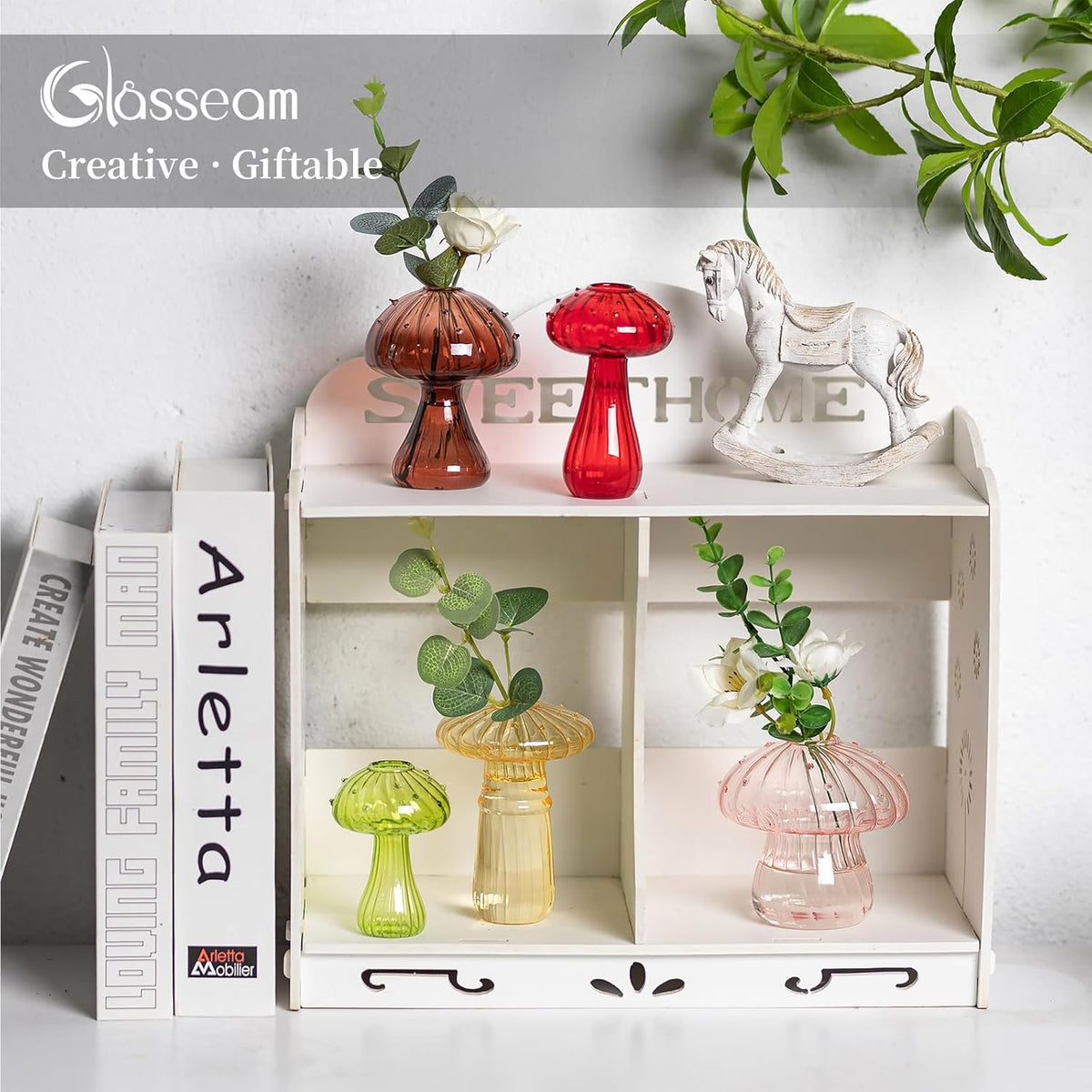 Glasseam Mushroom Planter Propagation Vase, Set of 10 Glass Terrariums for Plants, Cute Hydroponic