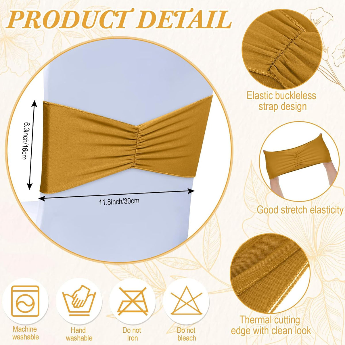 Moukeren 100 Pcs Spandex Chair Sashes Bows Bands Slider Sashes for Chair Covers Elastic Bands Ties