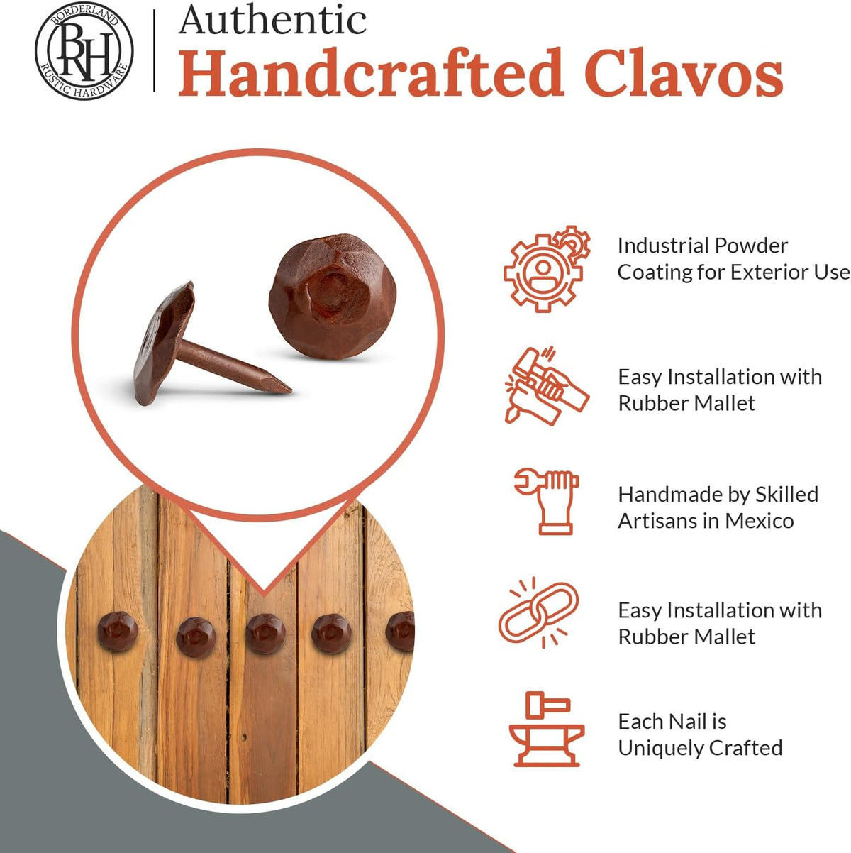 10 Pack 0.75" Round Head Iron Clavos Decorative Nails – Sealed Rusted – Handmade Rustic Round
