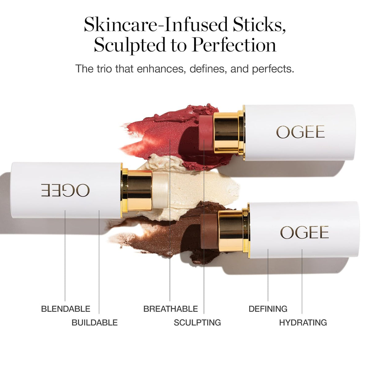 Ogee Face Stick Crystal Collection Trio - Contour Stick Makeup Collection - Certified Organic