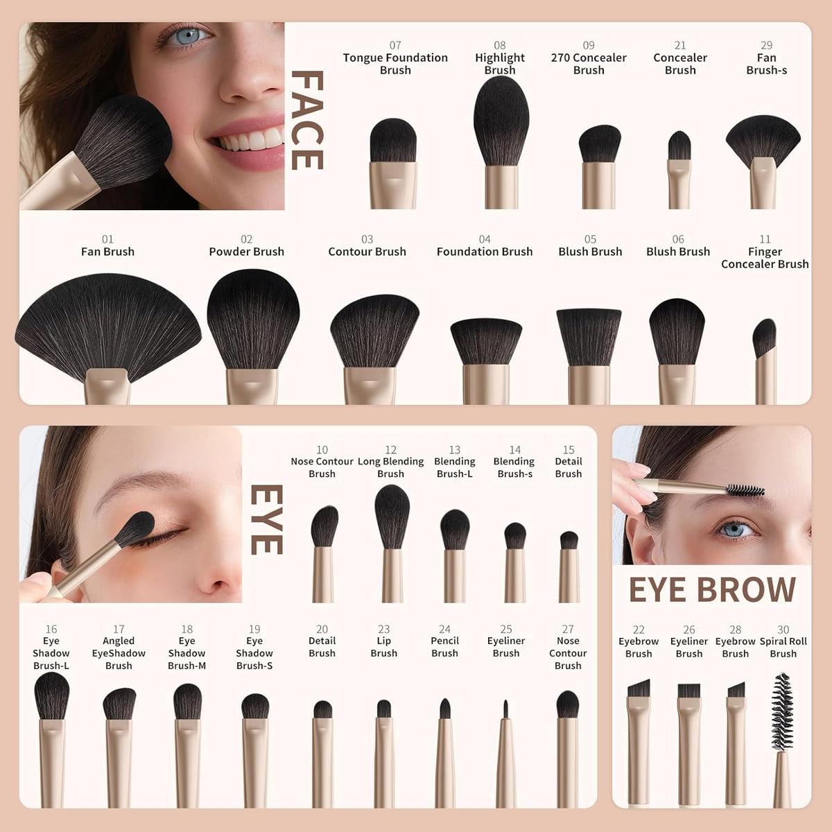docolor Makeup Brushes Professional 30Pcs Make up Brushes Set Premium Synthetic Kabuki Foundation