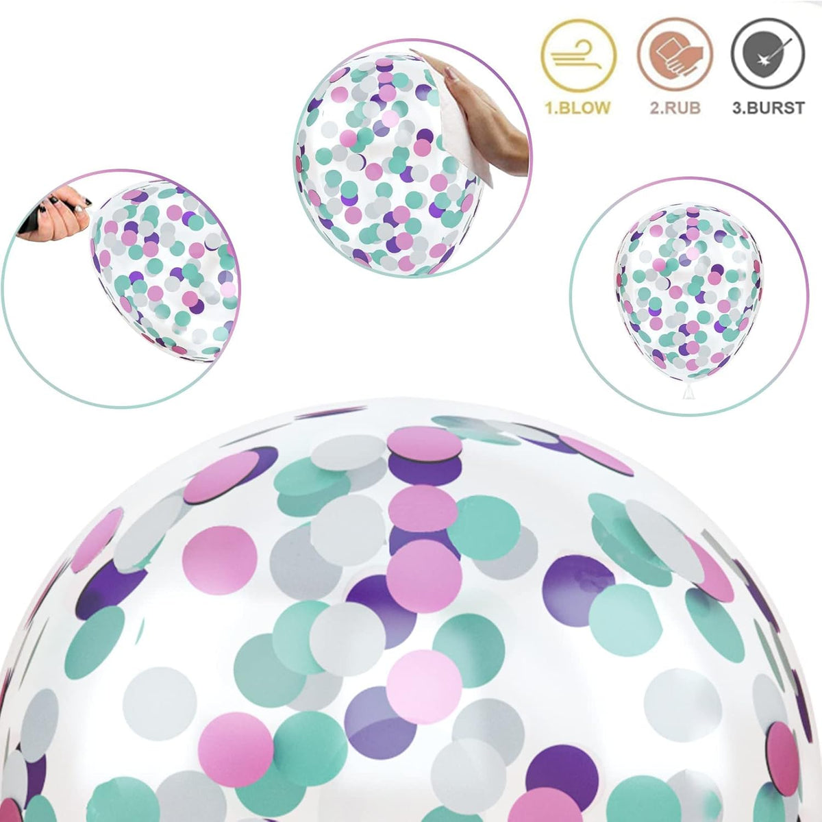 Mermaid Party Balloons 55 Pack, 12 Inch Metallic Purple Teal Blue Turquoise Green White Confetti