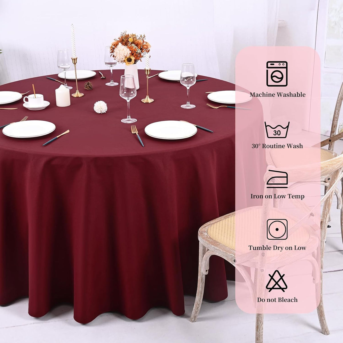 10 Pack Burgundy Round Tablecloths - 120 Inch, Polyester Table Cover for Round Table, Stain and