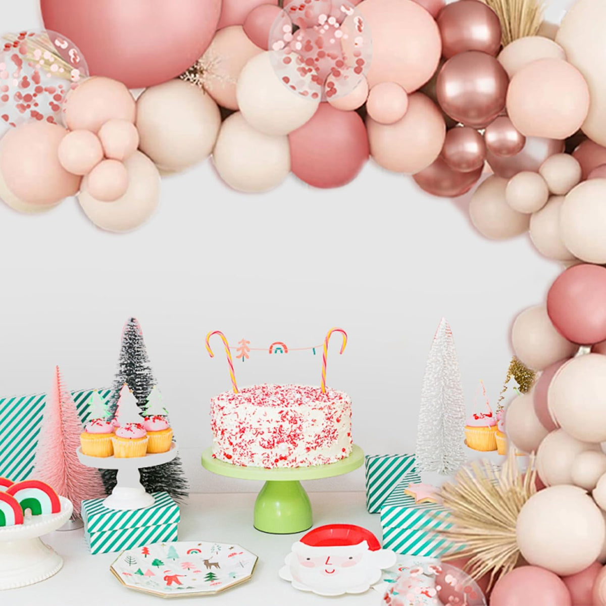 Blush Pink Balloons Garland Arch Kit,144pcs Retro Pink Rose Gold Sand White Confetti Balloons for