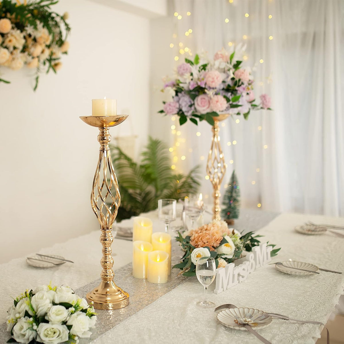 Wedding Centerpieces for Reception Tables, Twist Candleholder Stands, Flower Arrangement Vases
