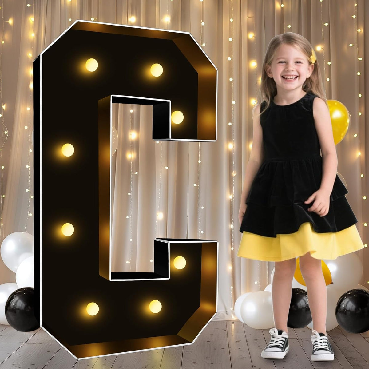 Pooqla 3FT Marquee Light Up Letters, Black LED Party Decor Large Marquee Letters 3 Feet Tall, Giant