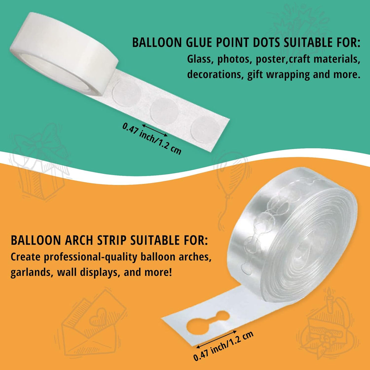 Balloon Arch Kit, 82ft Easy DIY Balloon Decorating Garland Strip and 500Pcs Glue Point Dots Tape