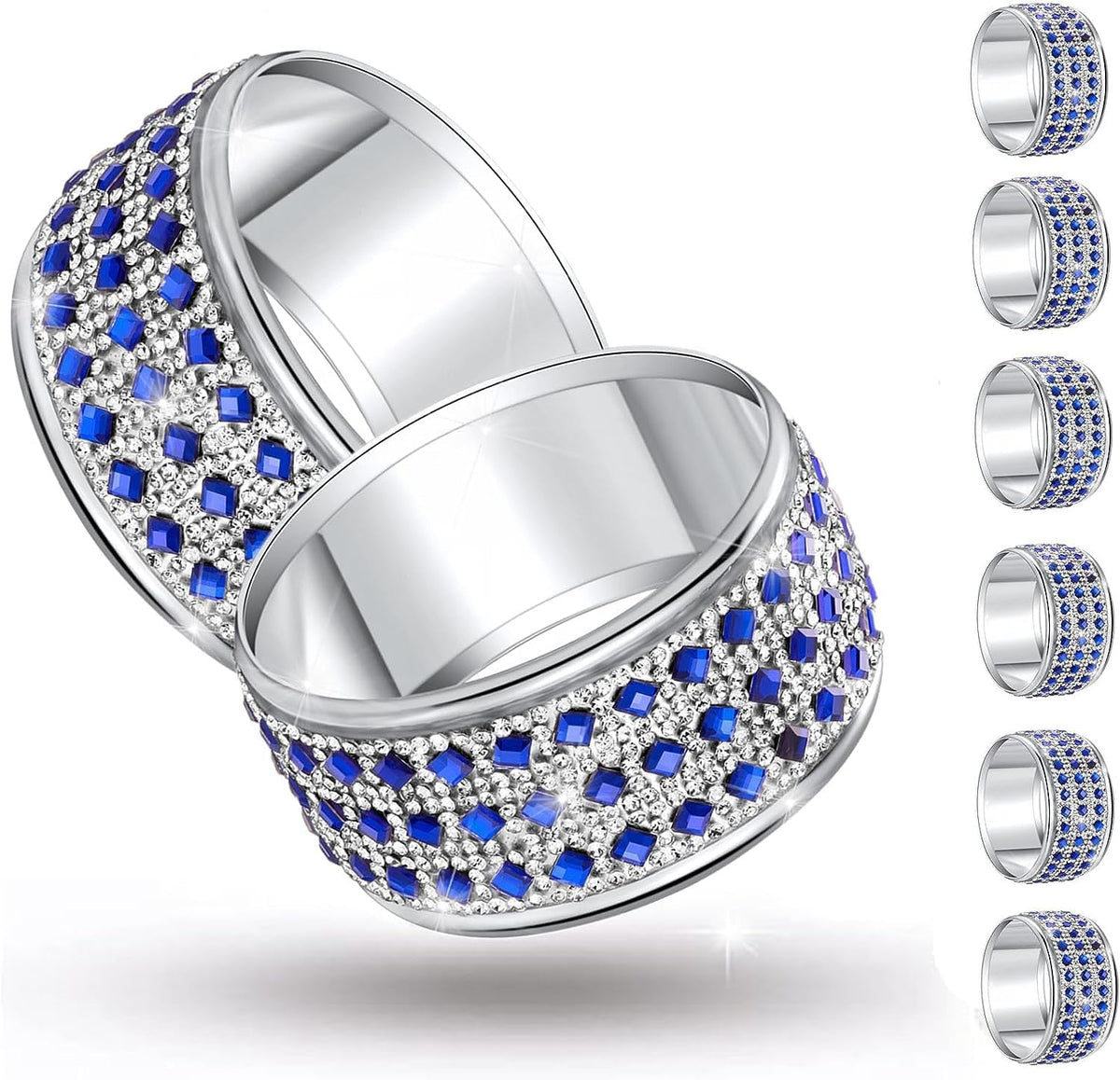 Rhinestone Napkin Ring Diamond Napkin Rings Stainless Steel Blue Crystal Napkin Holder Set of 12