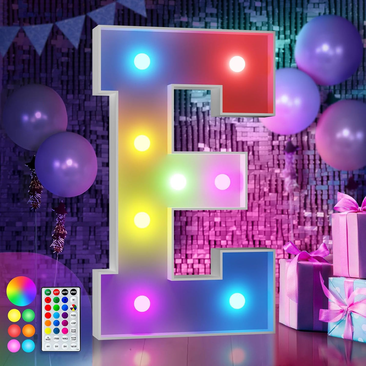 imprsv 3FT Colorful Marquee Light Up Letters E, 18 Colors Large Light up Letters Alphabet Sign with