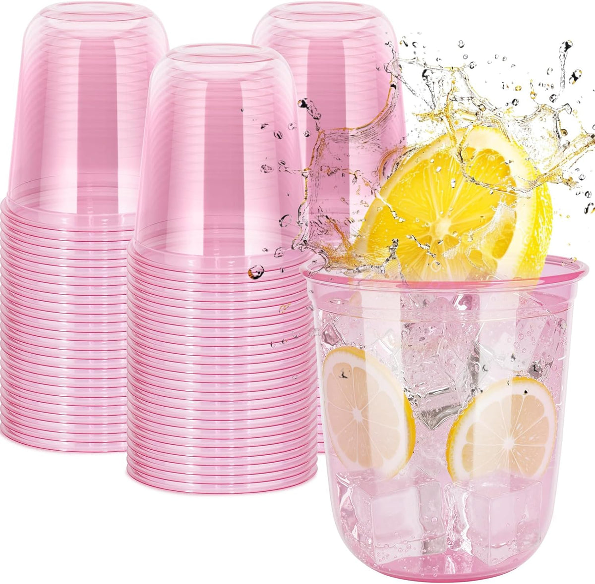 60 Pcs Disposable Stemless Clear Glasses 12 oz NATURAL Arc Crystal Plastic wine glasses Clear