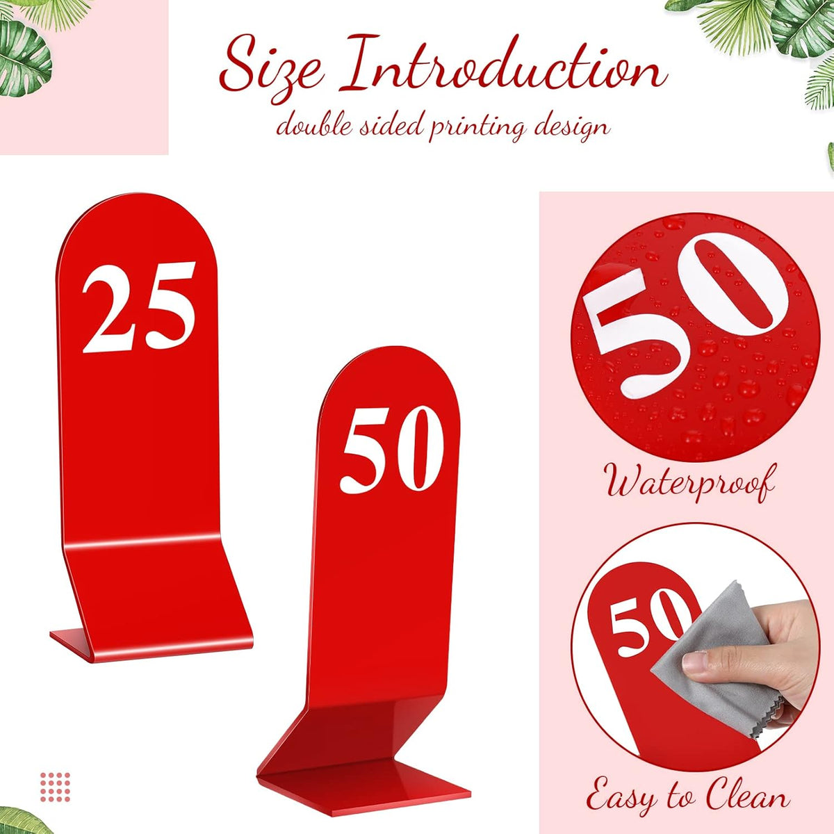 Remerry 50 Pcs Table Numbers 1-50 Acrylic Double Sided Number Cards Acrylic Tent Table Holders Tent