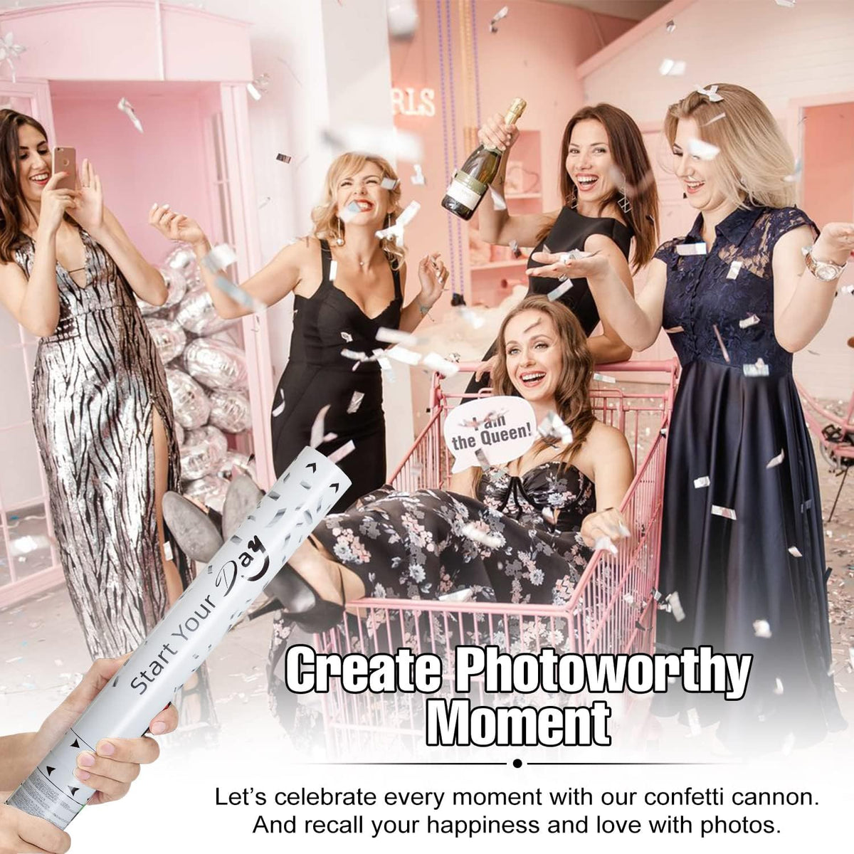 confetti Cannons, 15 Inch+Longer Confetti Shooters Party Poppers, WORKKEEP Silver Confetti Popper