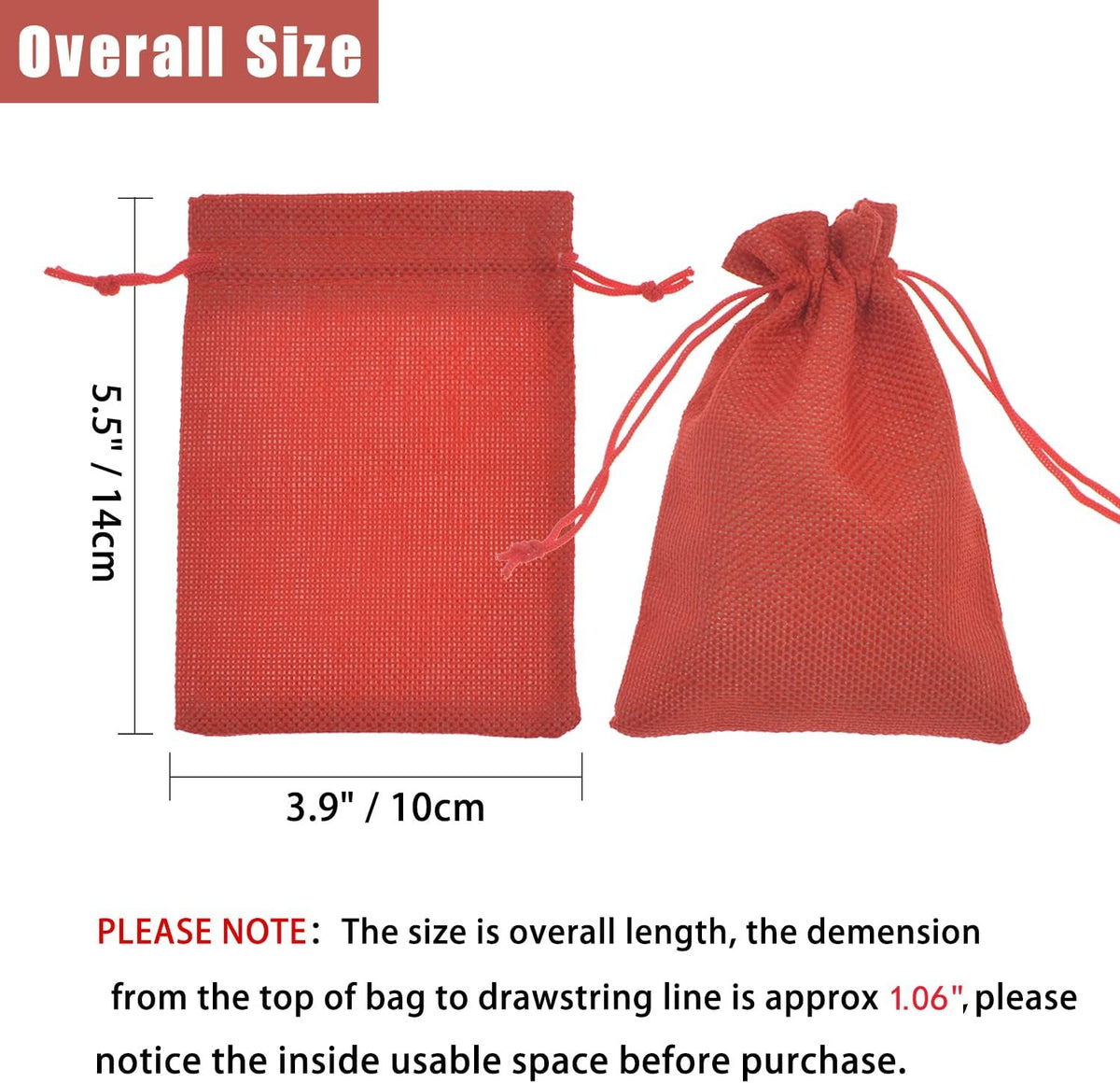 20pcs Burlap Gift Bags 3.9 x 5.5, Red Linen Drawstring Bags, Christmas Wedding Party Favor Bags