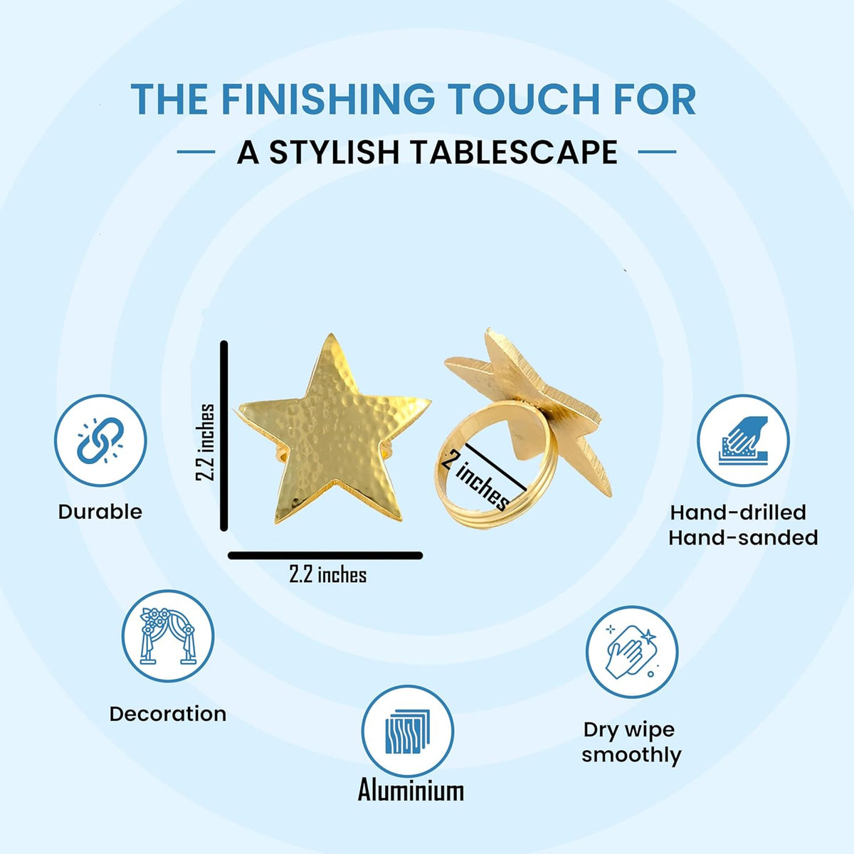 12 Pcs Lightweight Metal Napkin Rings - Gold Star Metal Holders for Elegant Table Decor, Parties