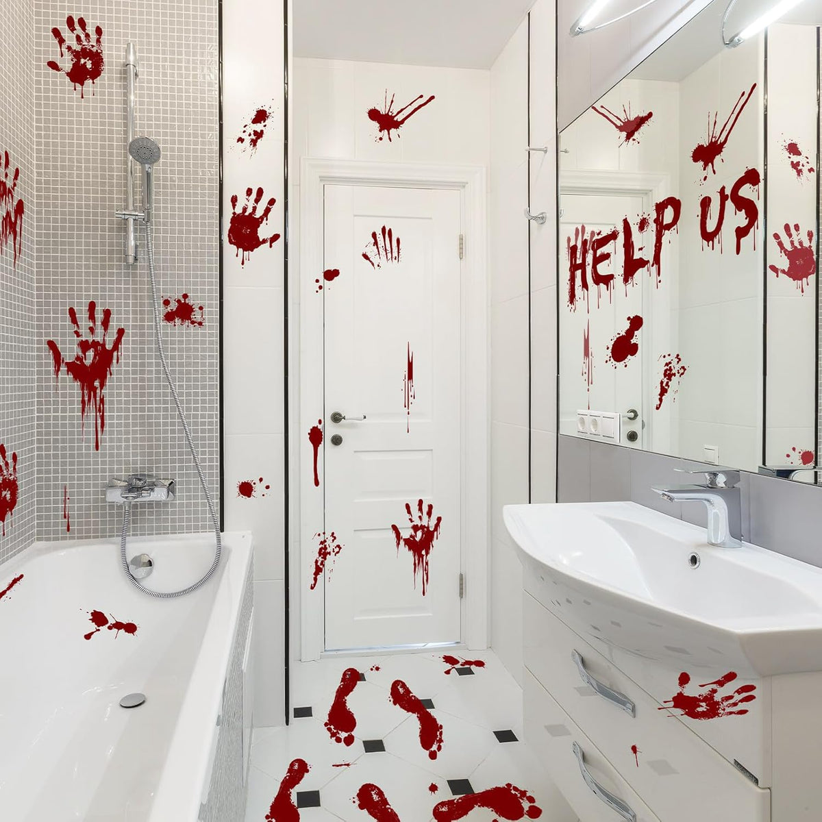Halloween Window-Clings-Decorations Bloody-Handprint-Footprint Stickers, Scary Halloween Party
