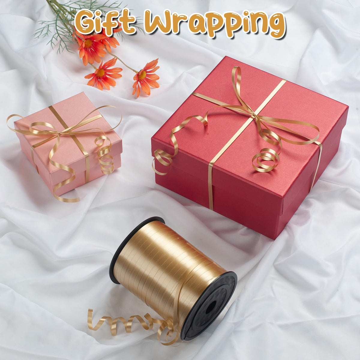 MOTYAWN 500 Yard Gold Curling Ribbon, 3/16" Thin Balloon Ribbon String, Ideal for Gift Wrapping
