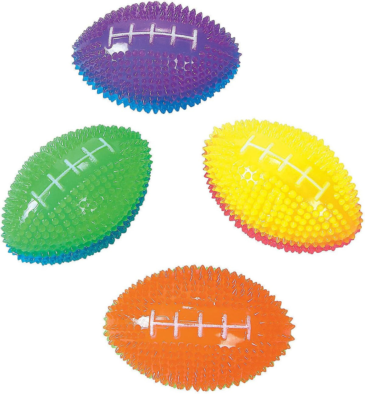 Fun Express Light Up Mini Footballs Bulk Set of 12 - Glow in Dark Rubber Football Toys for Kids