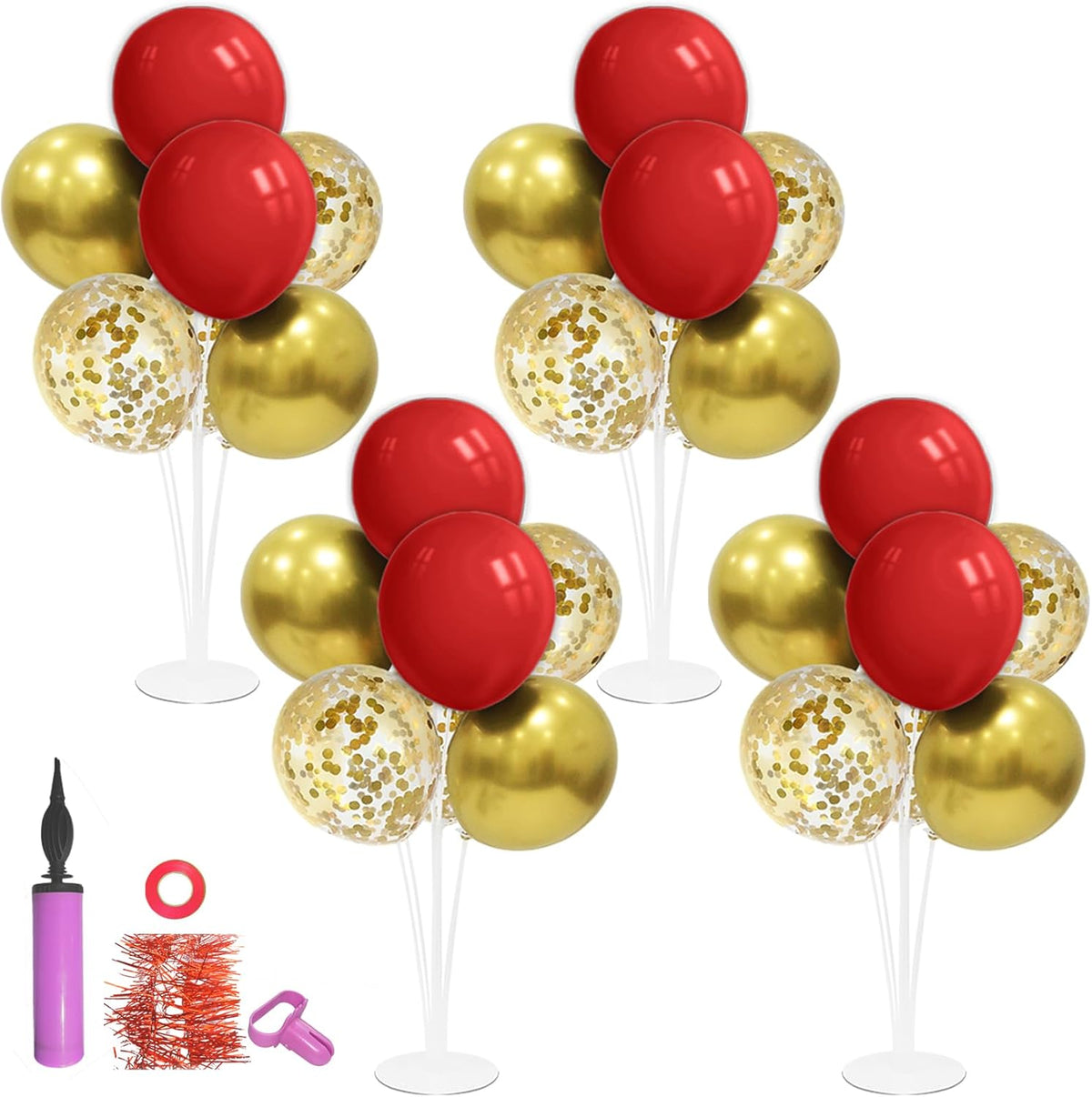 Red and Gold Balloon Stand Centerpiece Table Decorations for 49ers Party Birthday Graduation