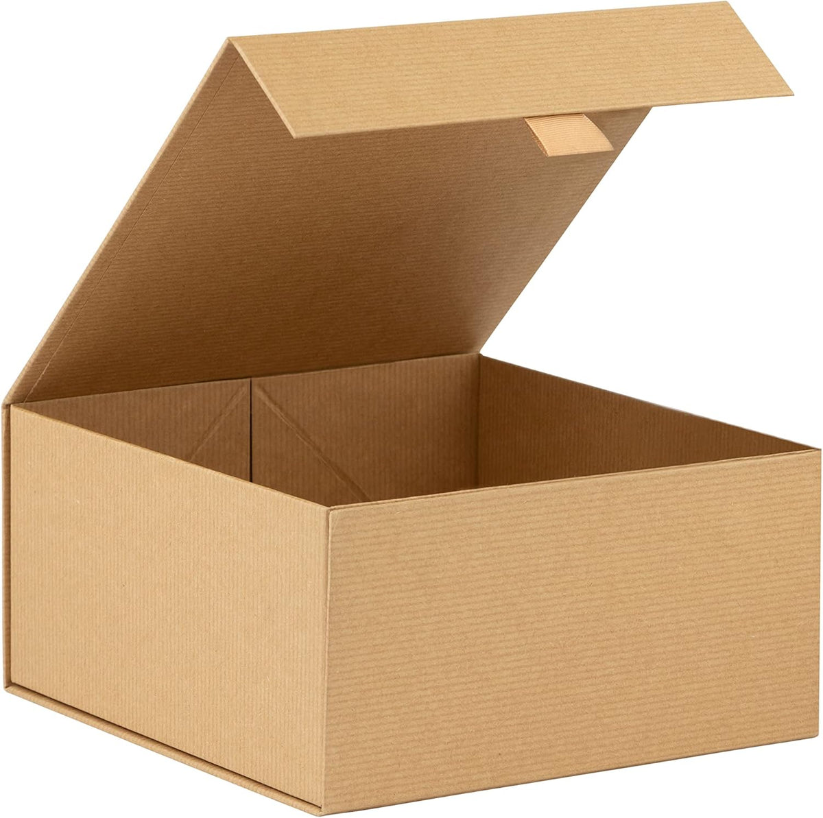 Purple Q Crafts 1 Pack Brown Kraft Ribbed Hard Gift Box With Magnetic Closure Lid 8"x8"x4" Square