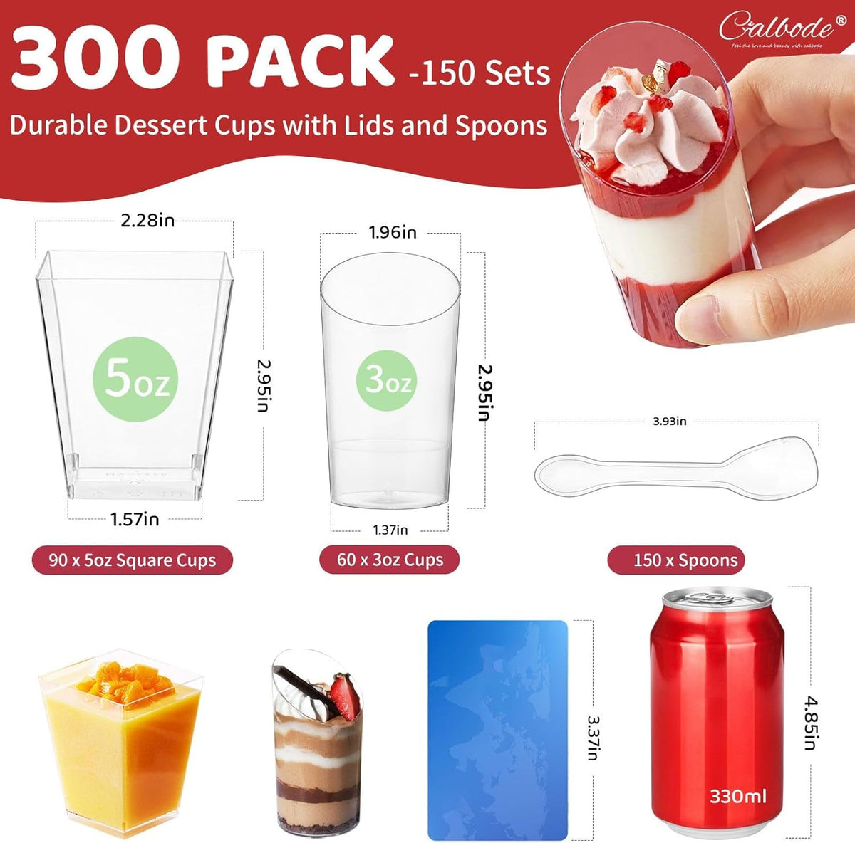 300 Pack Mini Dessert Cups with Spoons – Clear Plastic Parfait Cups for Parties, Ice Cream