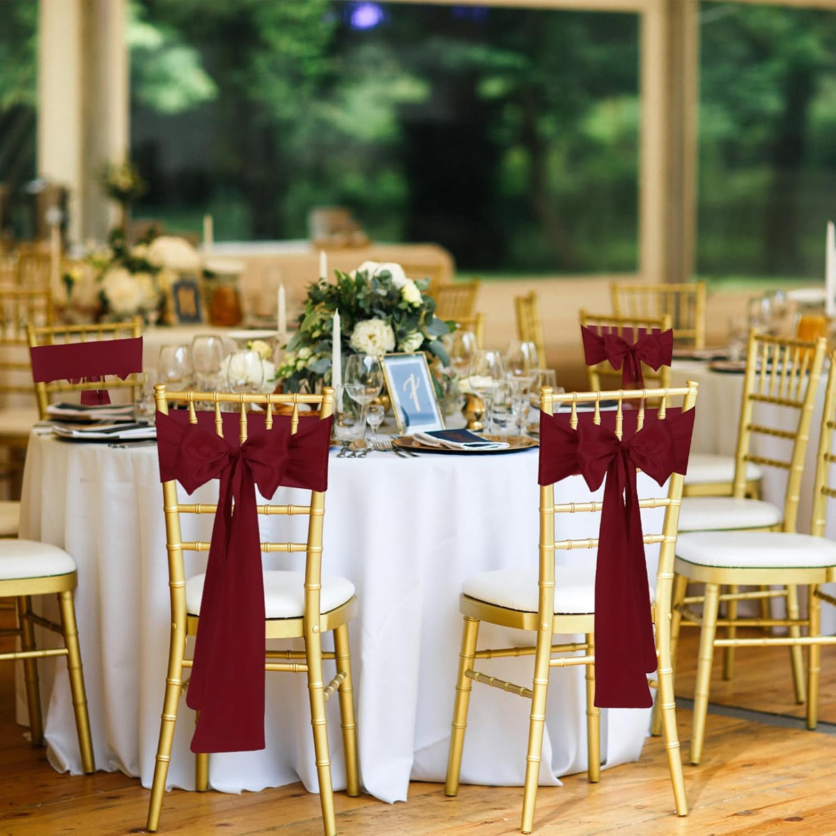 10 PCS Burgundy Satin Chair Sashes Bows Universal Chair Ribbon Ties Back Sash for Wedding Party