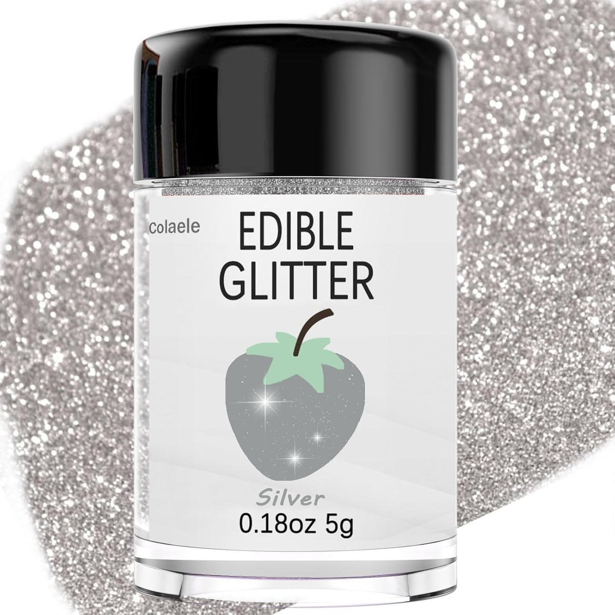 Silver Edible Glitter Glimmer Powder for Cakes Drinks - Colaele 5 grams Food Grade Luster Dust