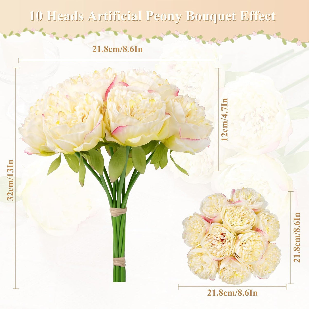 U'Artlines 20 Heads Artificial Peony Silk Flower Leaf Home Office Wedding Party Festival Bar Decor