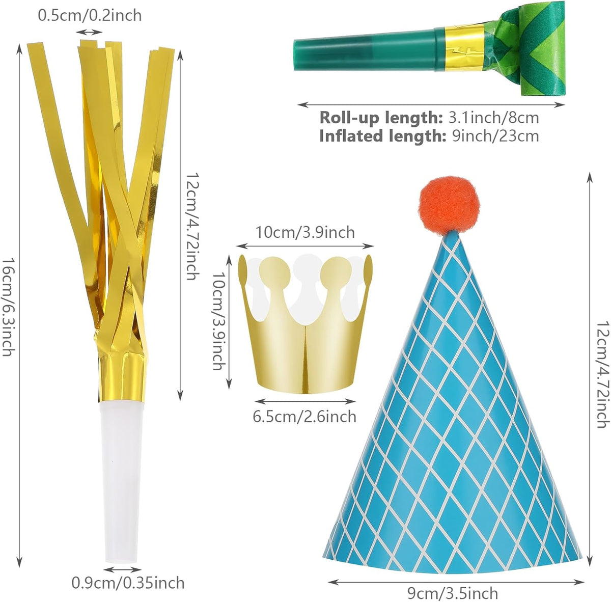 Skylety 59 Pieces Party Cone Hats with Colorful Blowers and Metallic Fringed Noisemakers Birthday