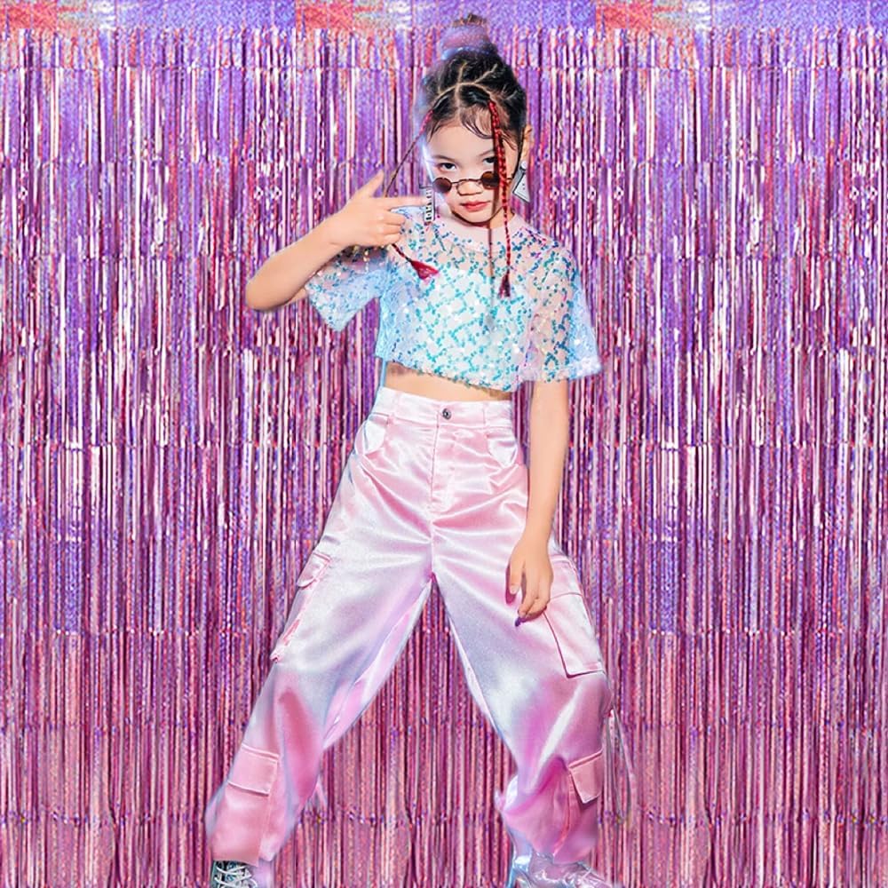 TONIFUL 3Pcs Laser Light Pink Door Streamers,Laser Pink Photo Booth Backdrop Metallic Streamers