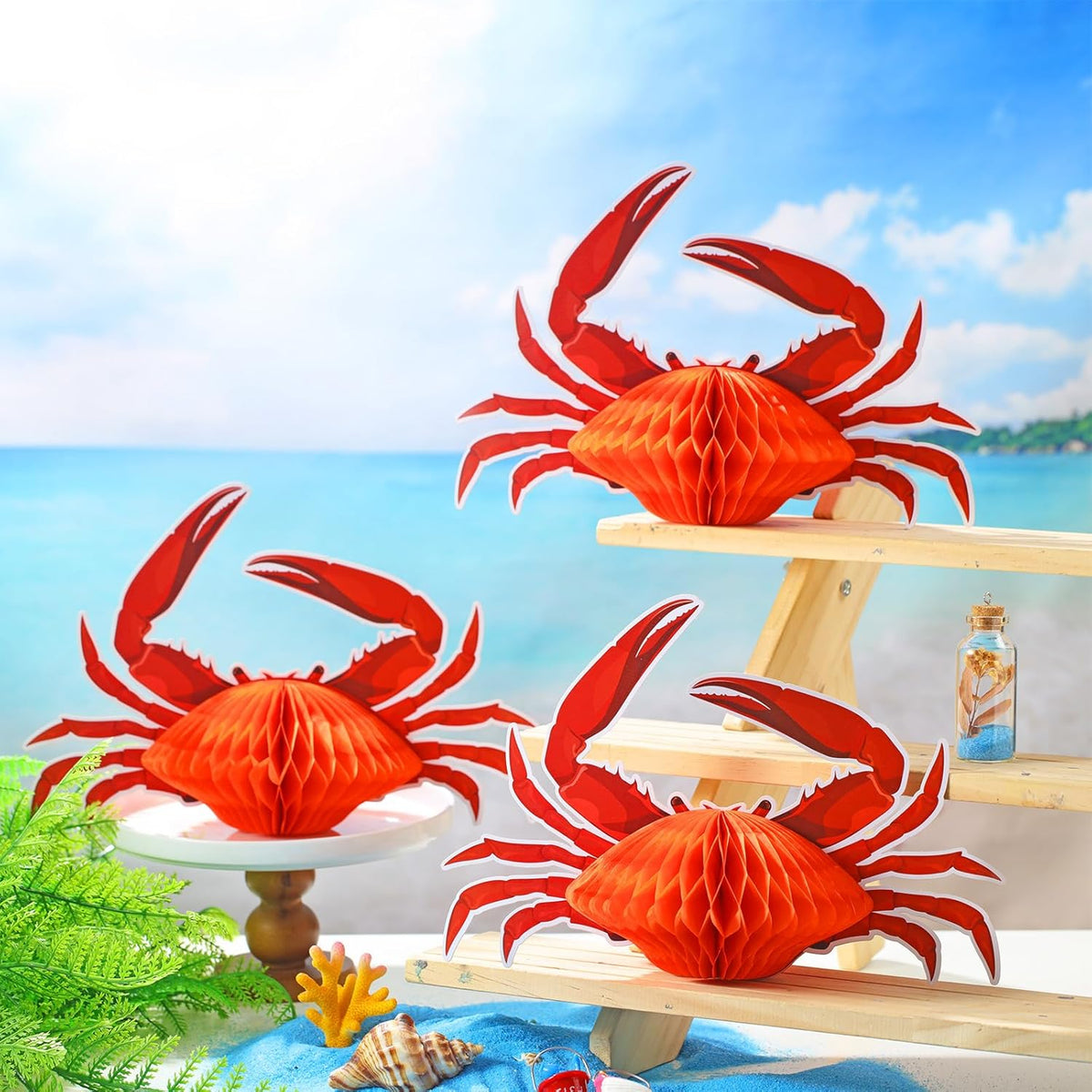 Jetec 6 Pcs Tissue Crab Lobster Honeycomb Centerpiece Hanging Crab Lobster Party Decorations Table