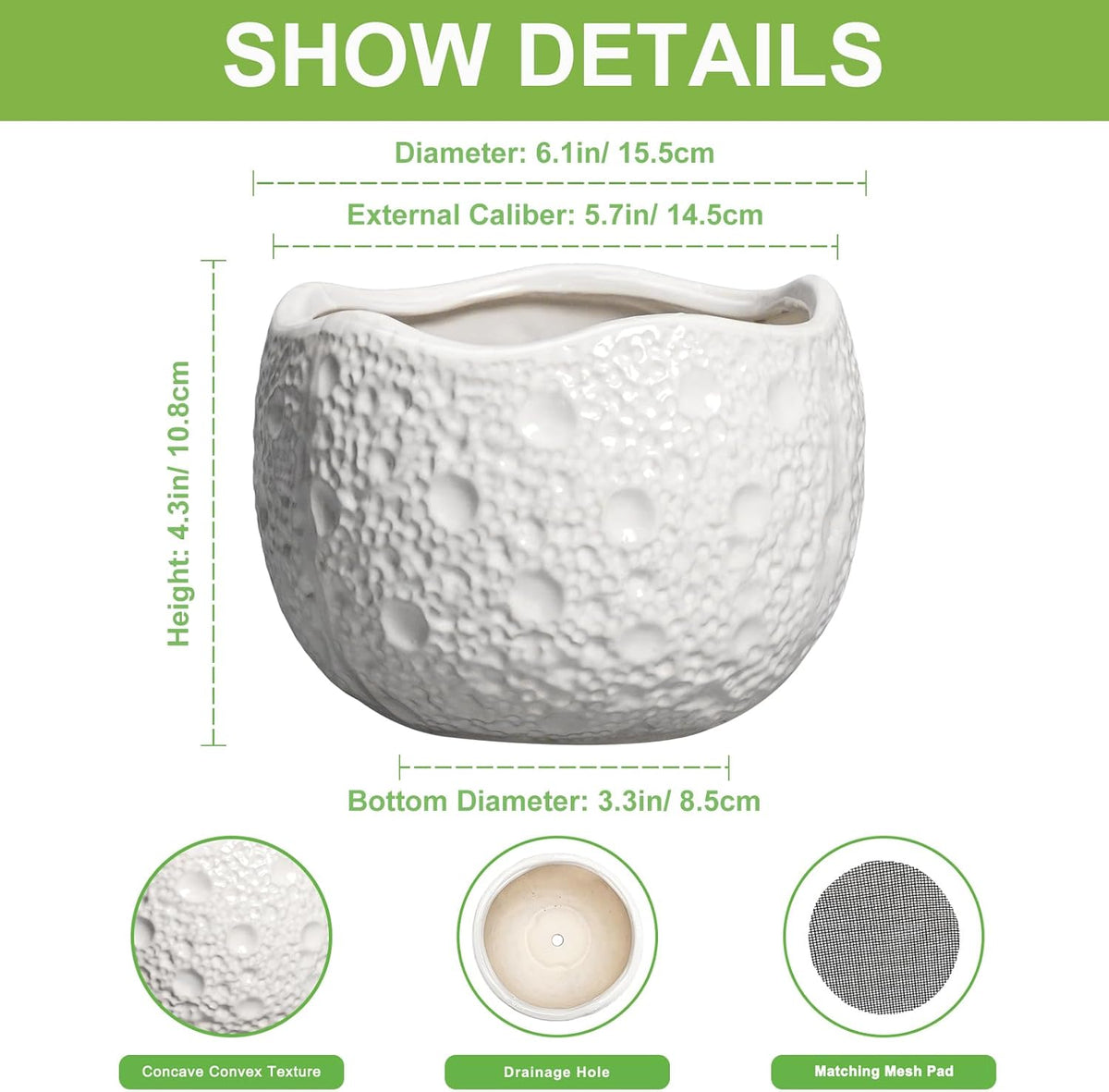 Ceramic Pots for Plants - 6 Inch Plant Pot for Indoor Outdoor, Decorative Orchid Pots with Drainage