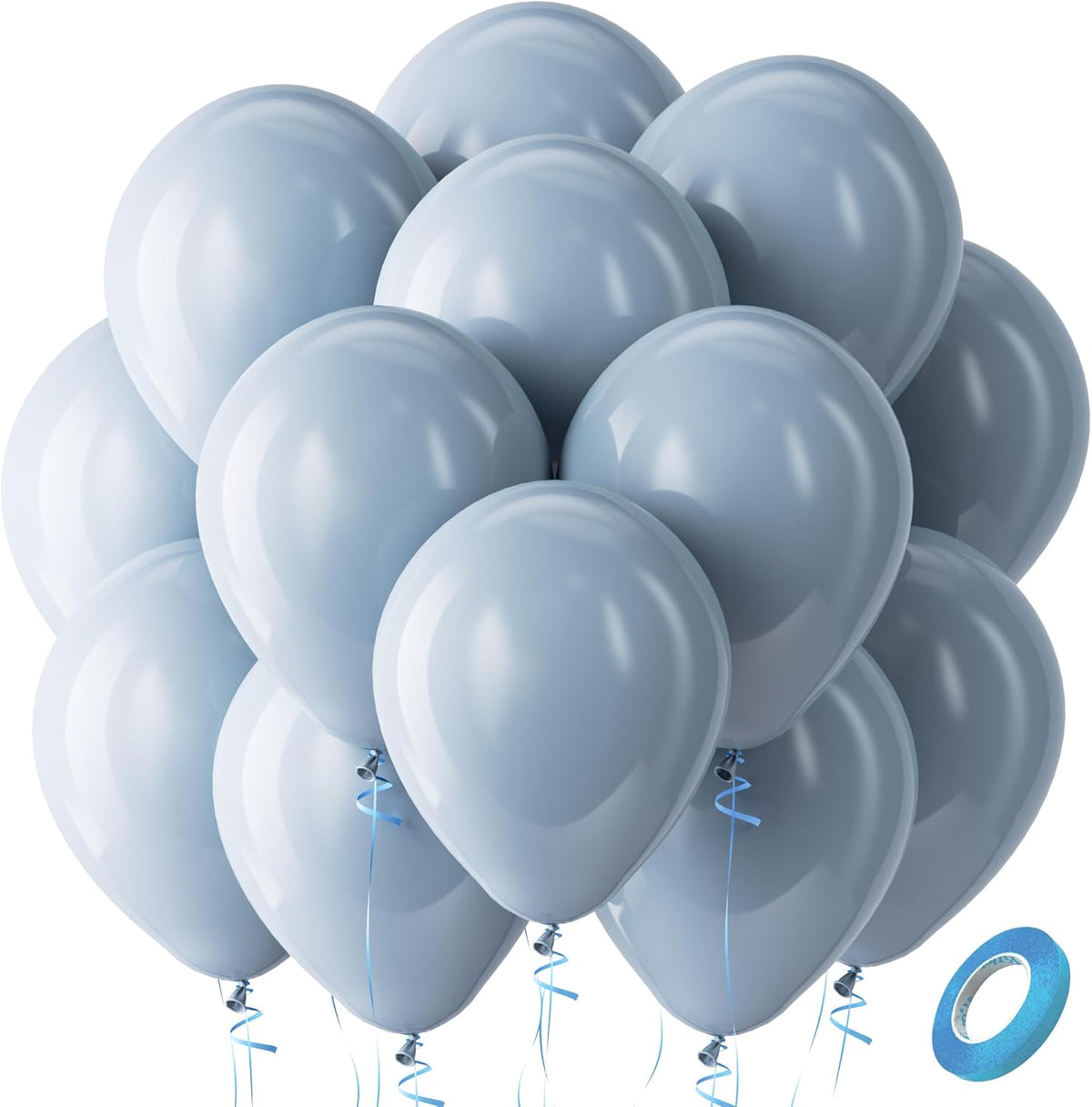 Bezente Dusty Blue Balloons Latex Party Balloons - 100 Pack 12 inch Round Helium Haze Blue Balloons