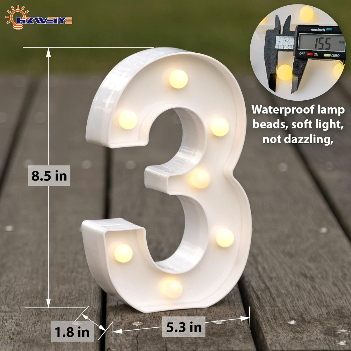 HXWEIYE Light Up Numbers-3, LED Marquee Number Lights Sign 26 Alphabet and 10 Number for Party Bar