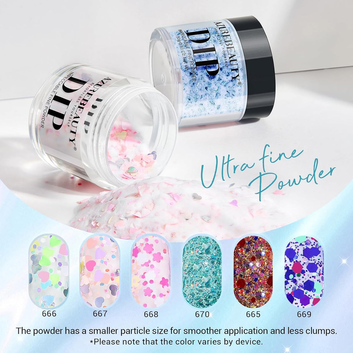 AZUREBEAUTY Dip Powder Nail Set, 6 Colors with Glitter in Pink and Aqua Blue, Light Dark Tones, No