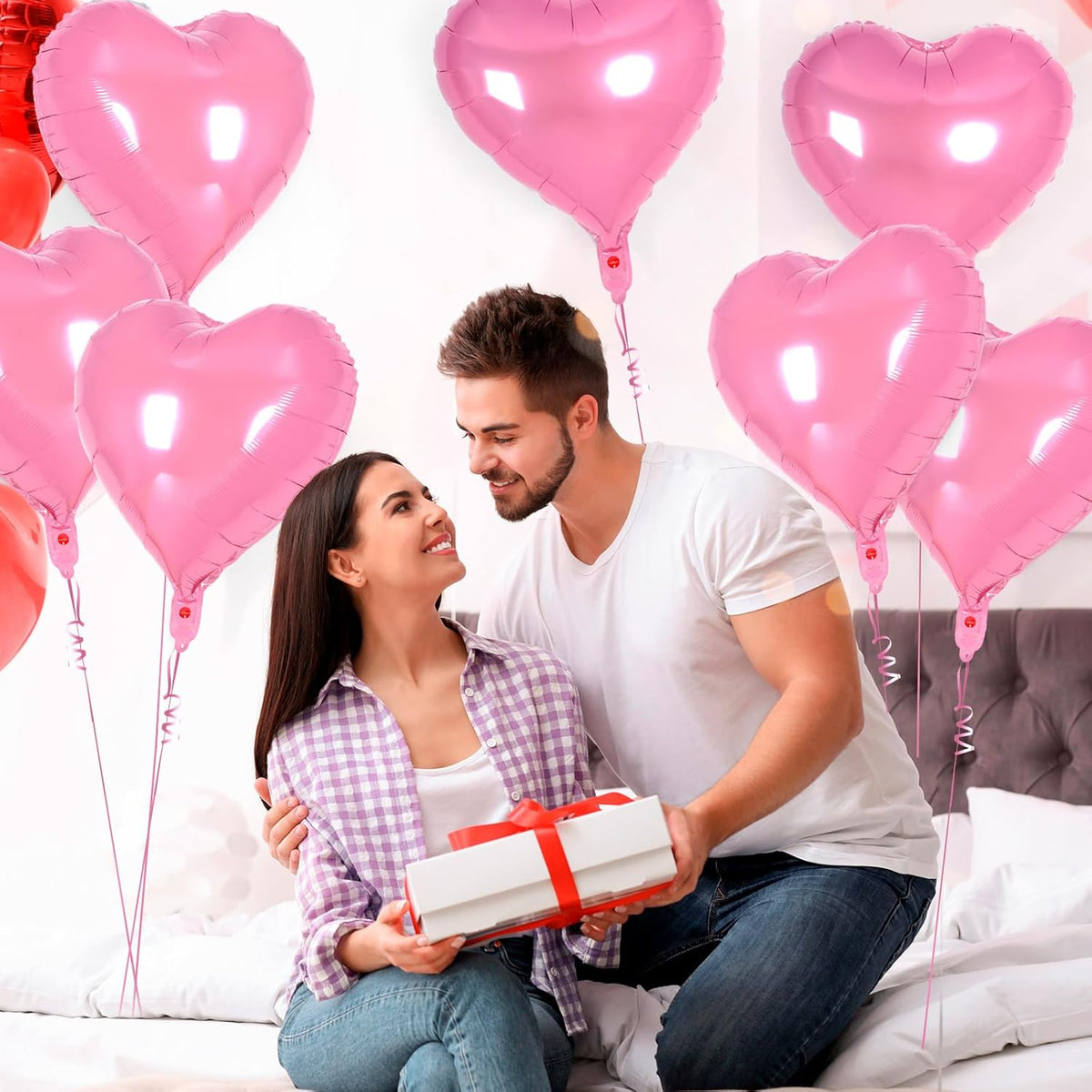 24 Pcs Pink Heart Balloons,18 inch Heart Shape Foil Balloons Love Balloons Valentine Balloons for