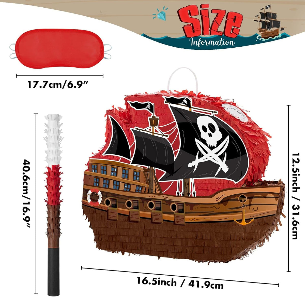 WERNNSAI Pirate Piñata - Pirate Ship Piñata with Blindfold and Bat for Boys Kids Caribbean Pirate